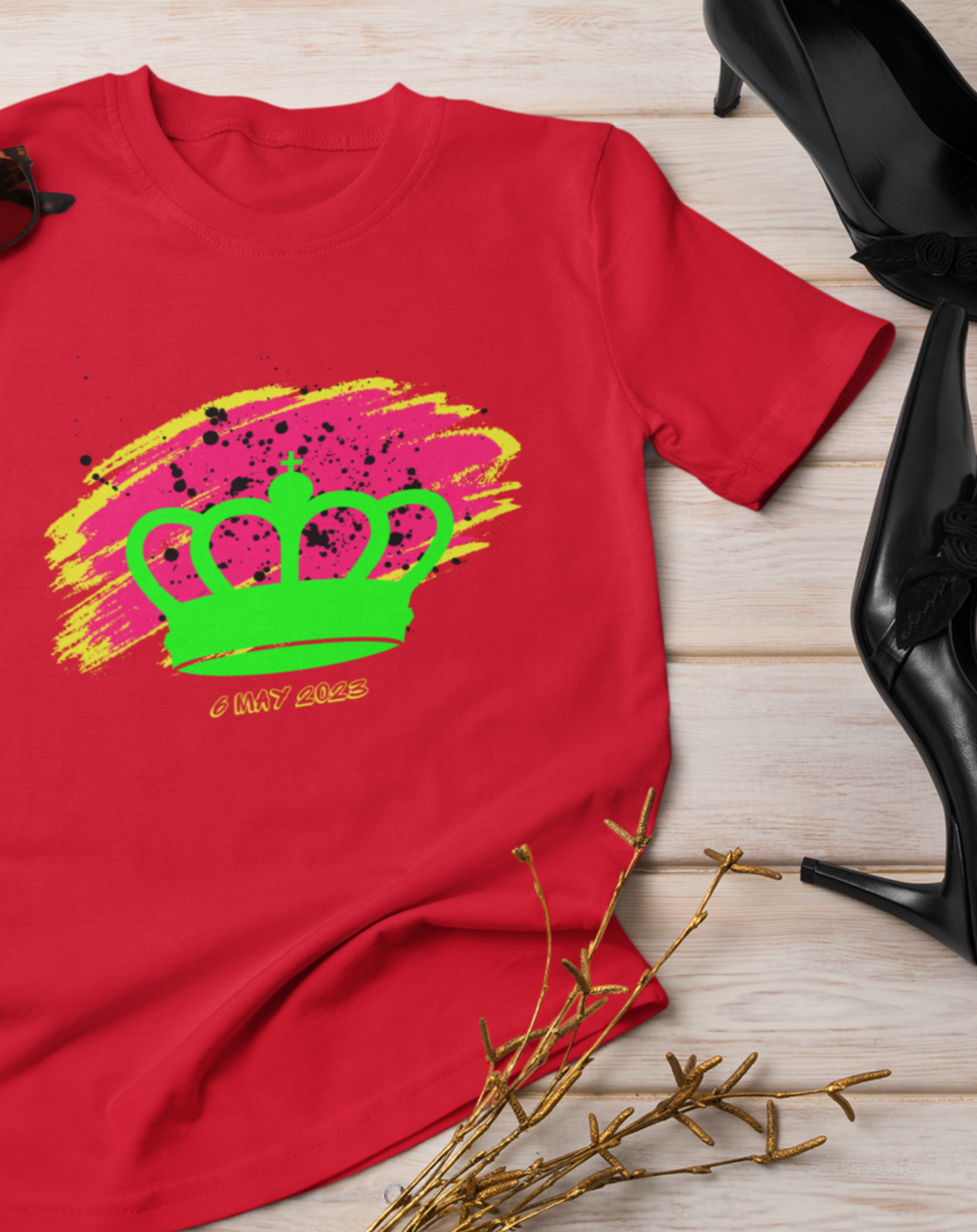 Punk style coronation t-shirt. Extra small through to plus size