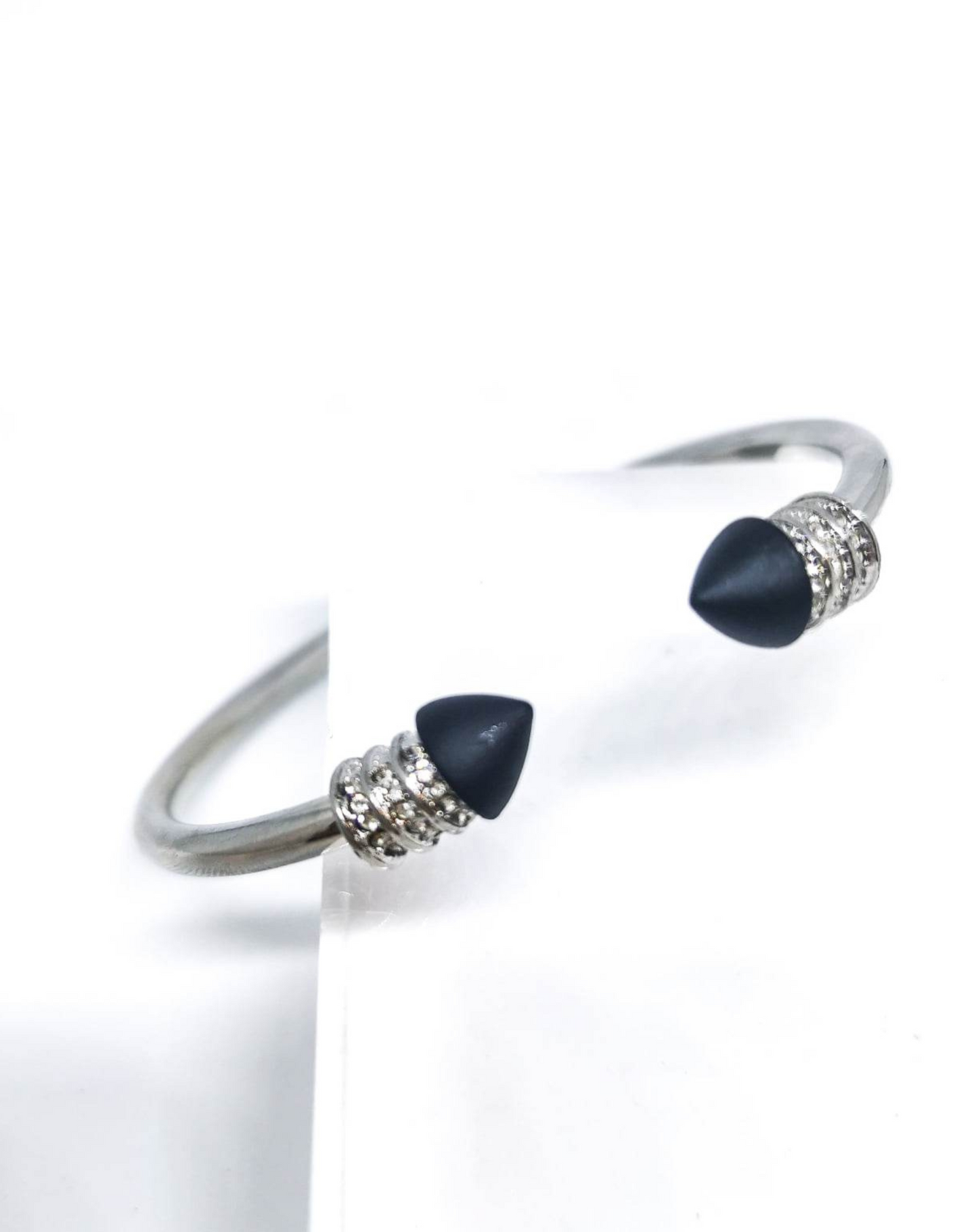 Silver tone crystal hinged cuff