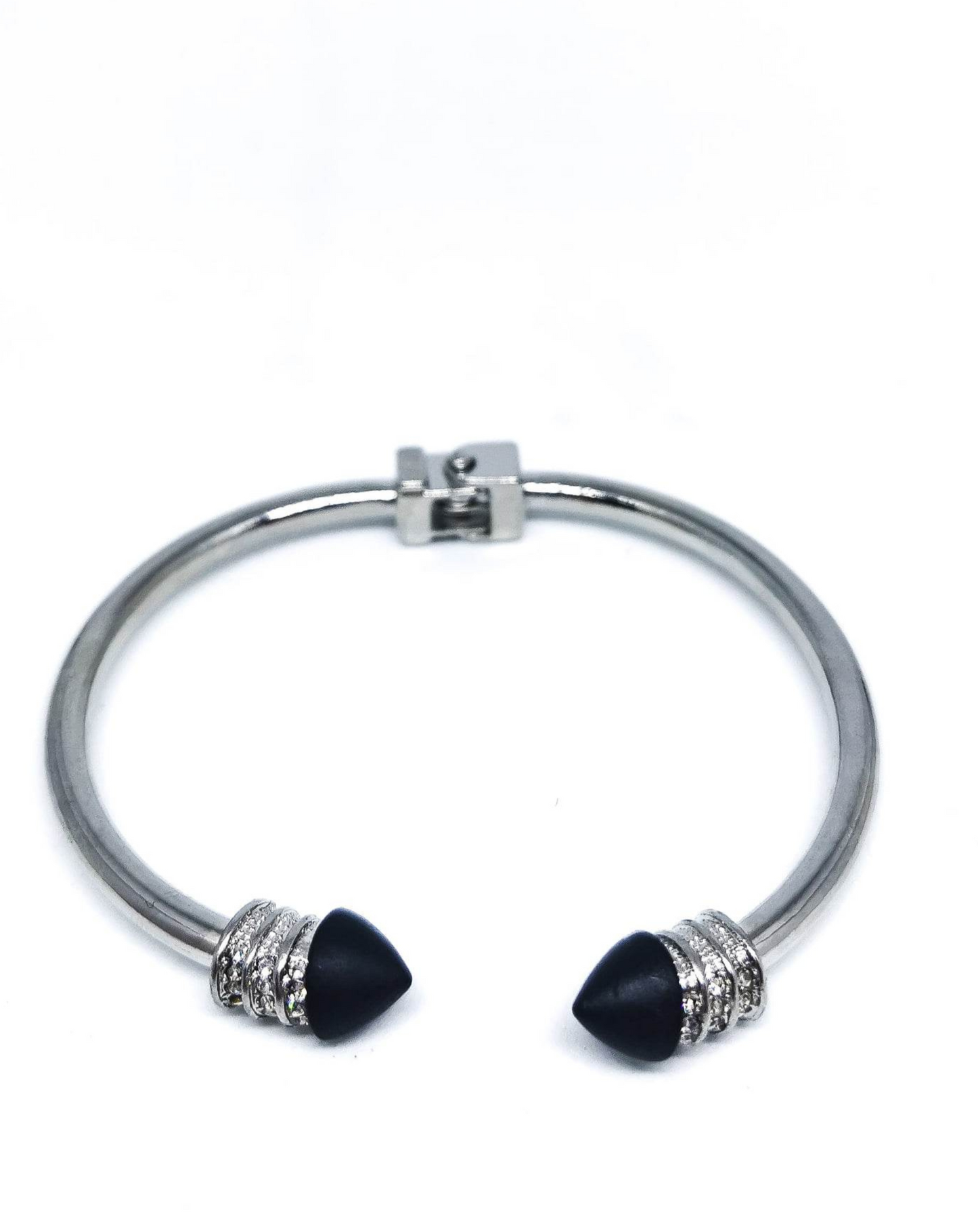Silver tone crystal hinged cuff