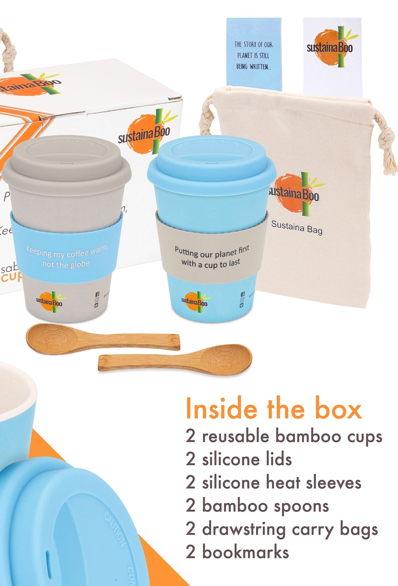 Eight piece reusable coffee cup kit
