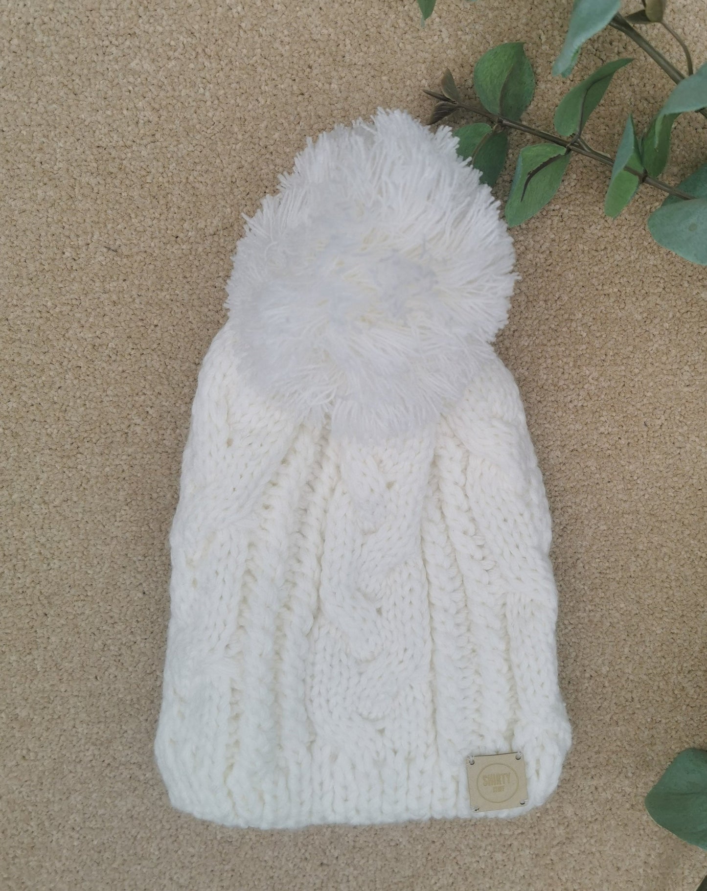 Chunky knit ivory pompom knitted hat