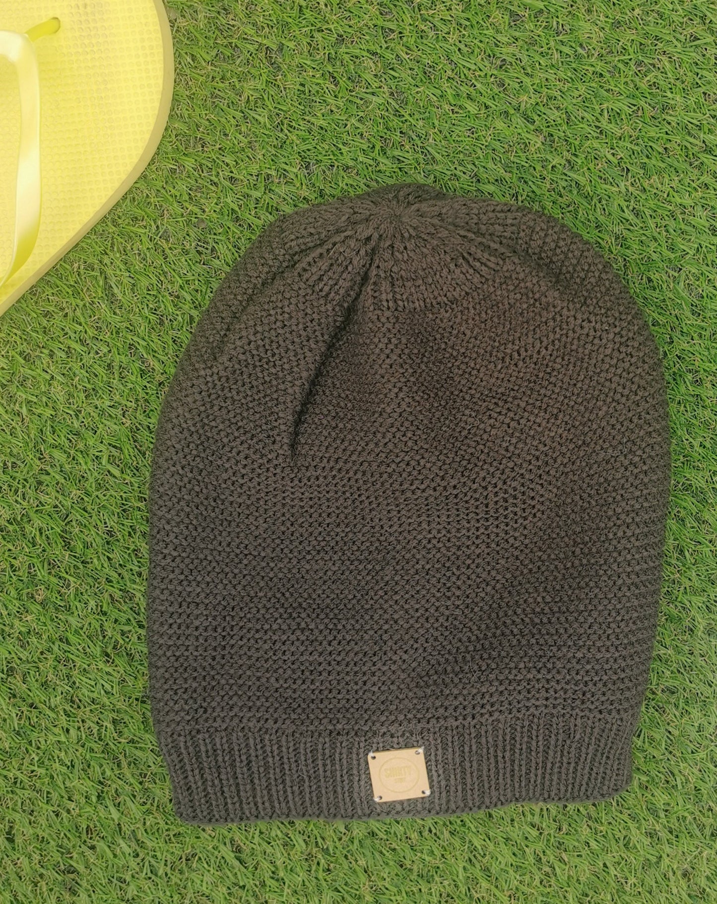 Slouchy oversized grey lined beanie hat