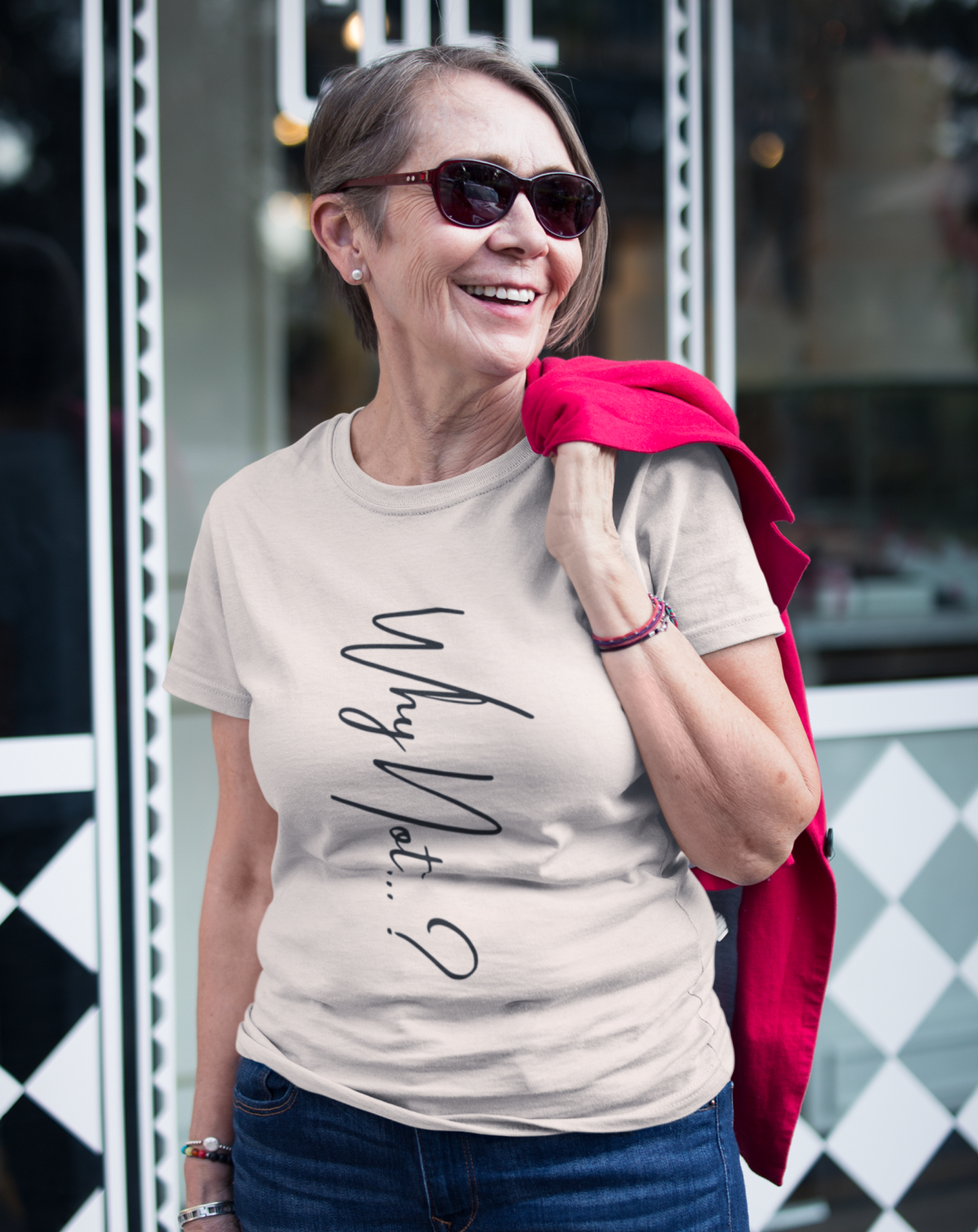 'Why not?' woman's organic cotton t-shirt. Small through to plus-size