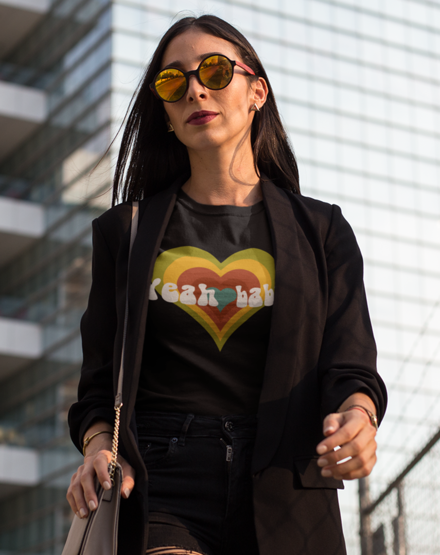 Yeah Baby cotton vintage-inspired t-shirt. Small through to 3XL