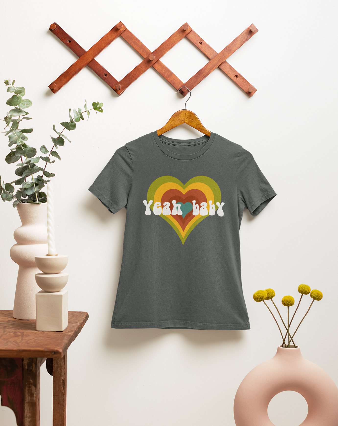 Yeah Baby cotton vintage-inspired t-shirt. Small through to 3XL