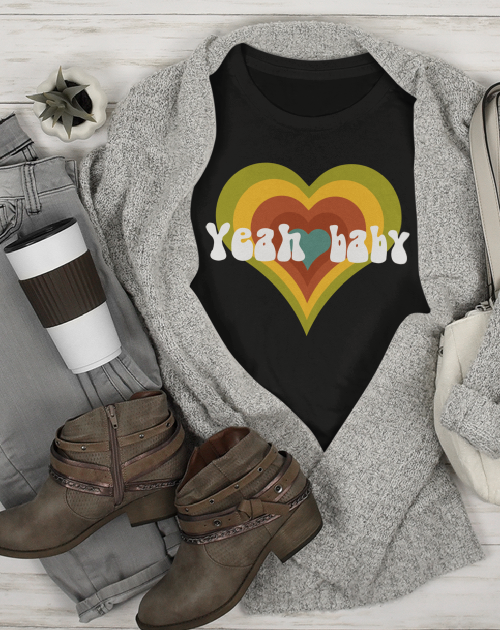 Yeah Baby cotton vintage-inspired t-shirt. Small through to 3XL