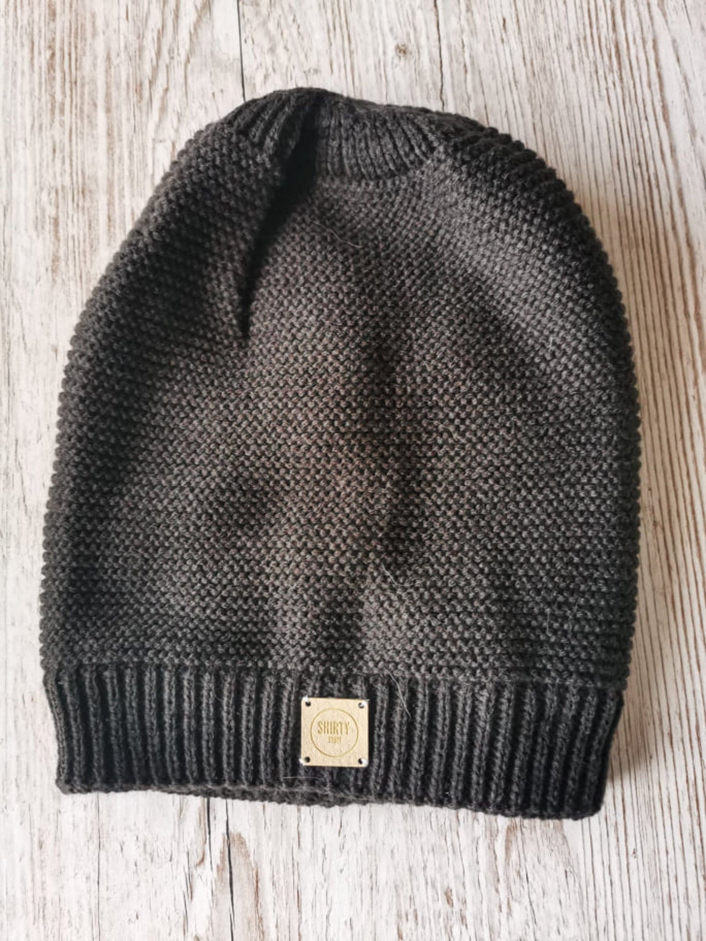 Slouchy oversized grey lined beanie hat