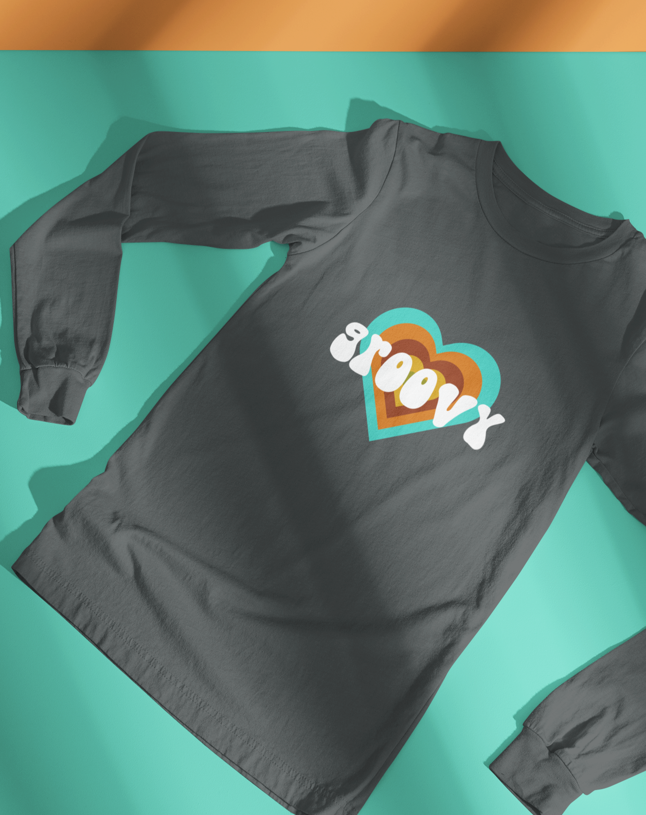'Groovy' women's vintage-inspired, cotton long sleeved t-shirt. Small through to 2XL