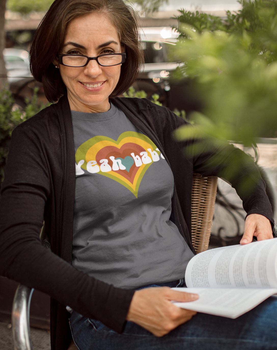 Yeah Baby cotton vintage-inspired t-shirt. Small through to 3XL