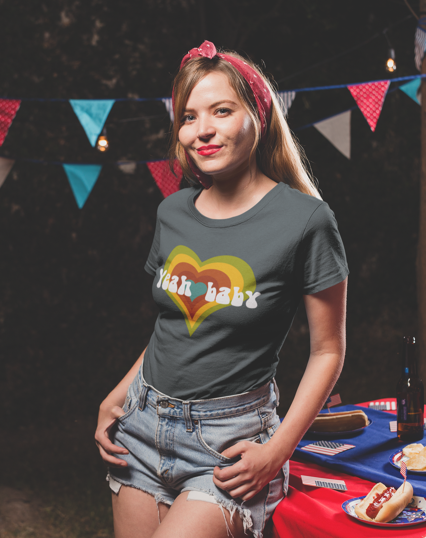 Yeah Baby cotton vintage-inspired t-shirt. Small through to 3XL