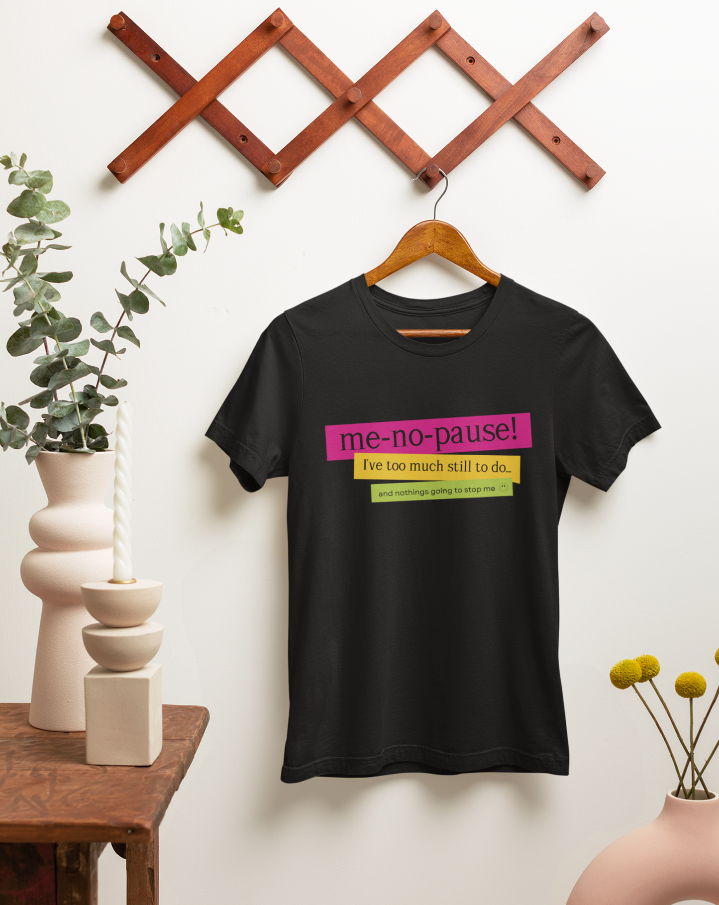 Me-no-pause women's cotton t-shirt. Small through to 3XL