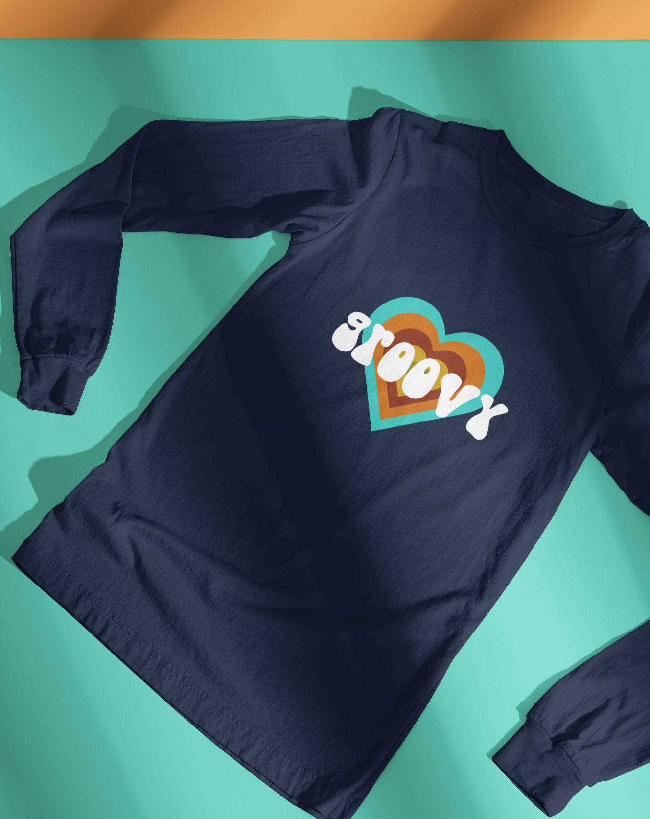 'Groovy' women's vintage-inspired, cotton long sleeved t-shirt. Small through to 2XL