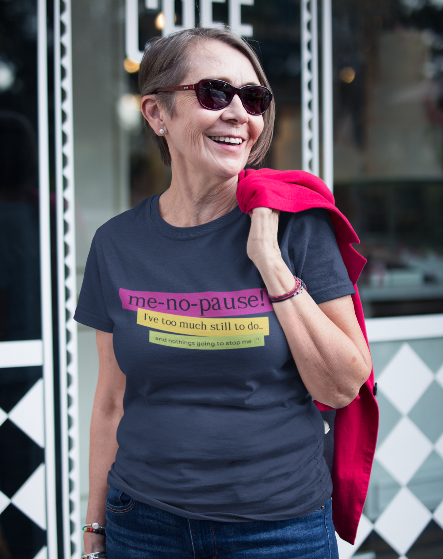 Me-no-pause women's cotton t-shirt. Small through to 3XL