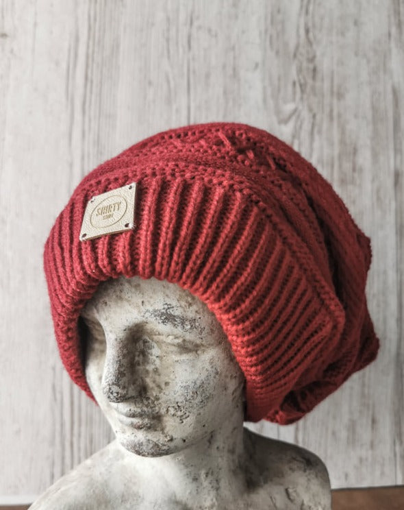 Red oversized slouchy beanie hat