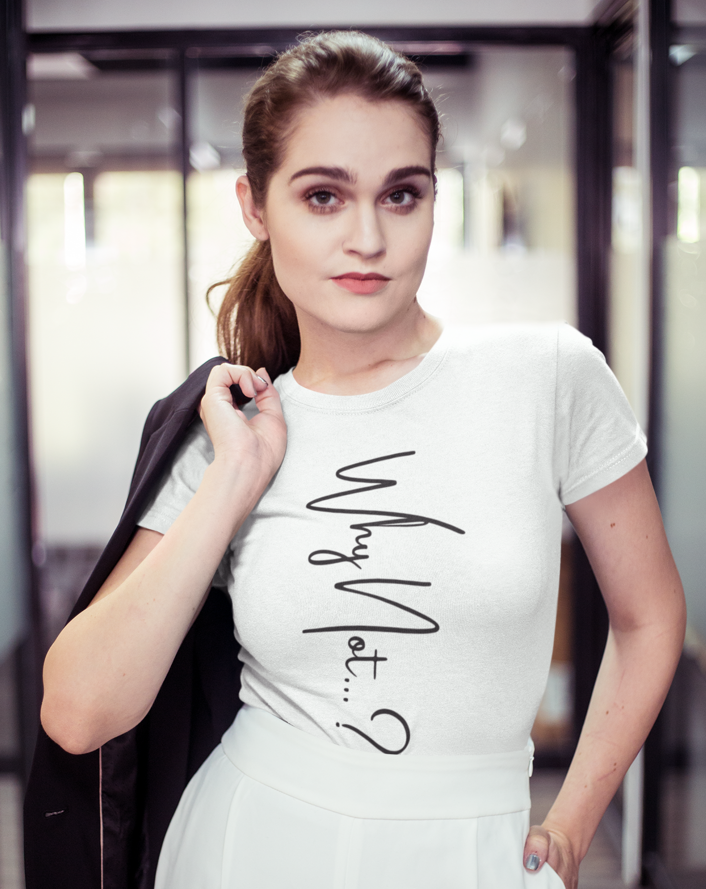 'Why not?' woman's organic cotton t-shirt. Small through to plus-size