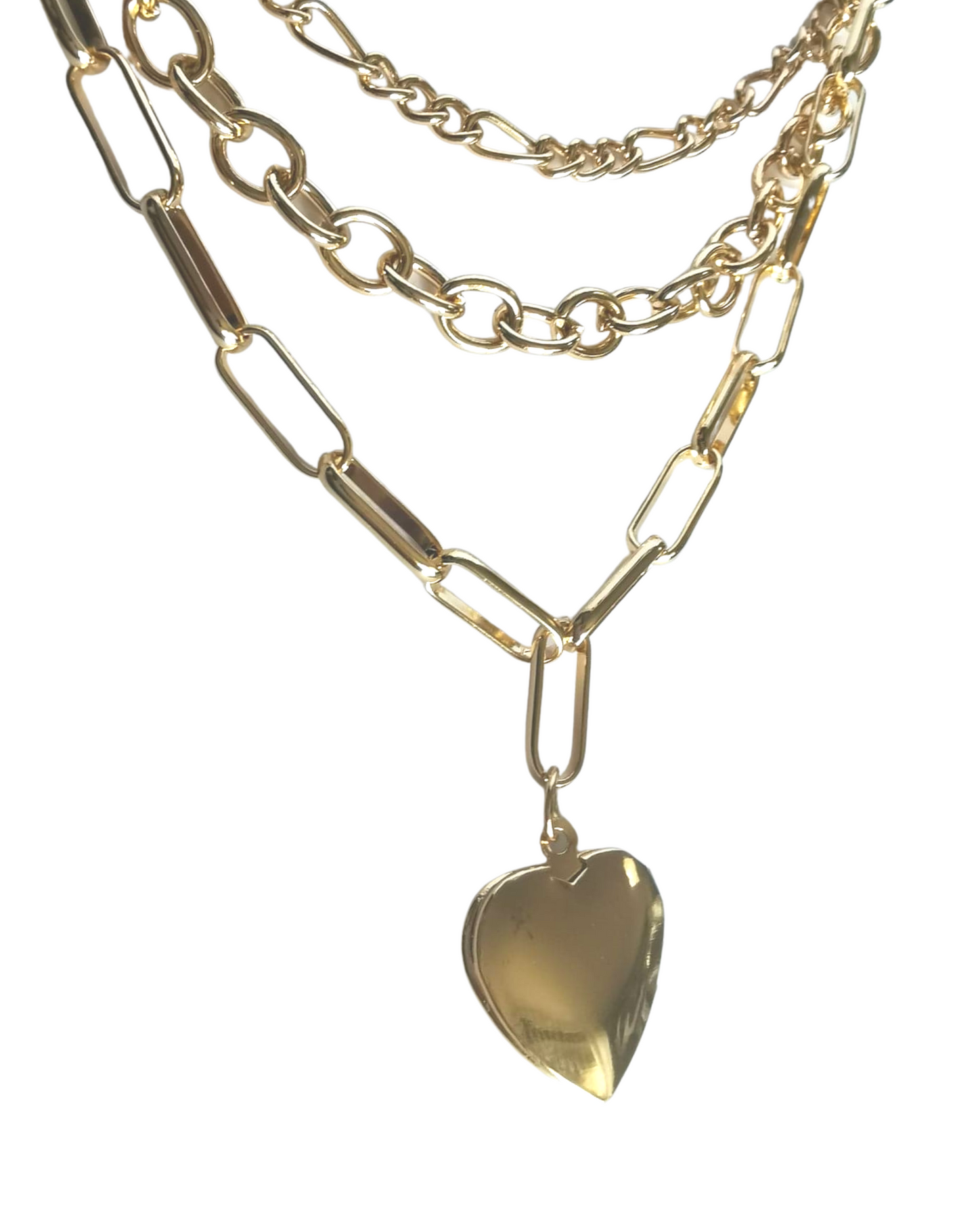 Silver or gold tone locket with multiple chains