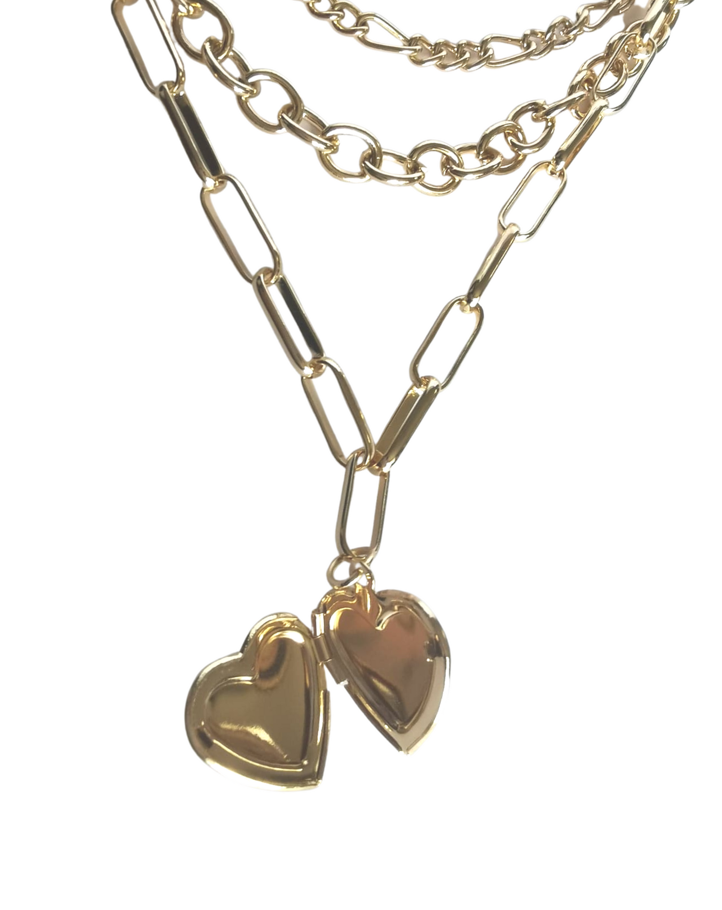 Silver or gold tone locket with multiple chains