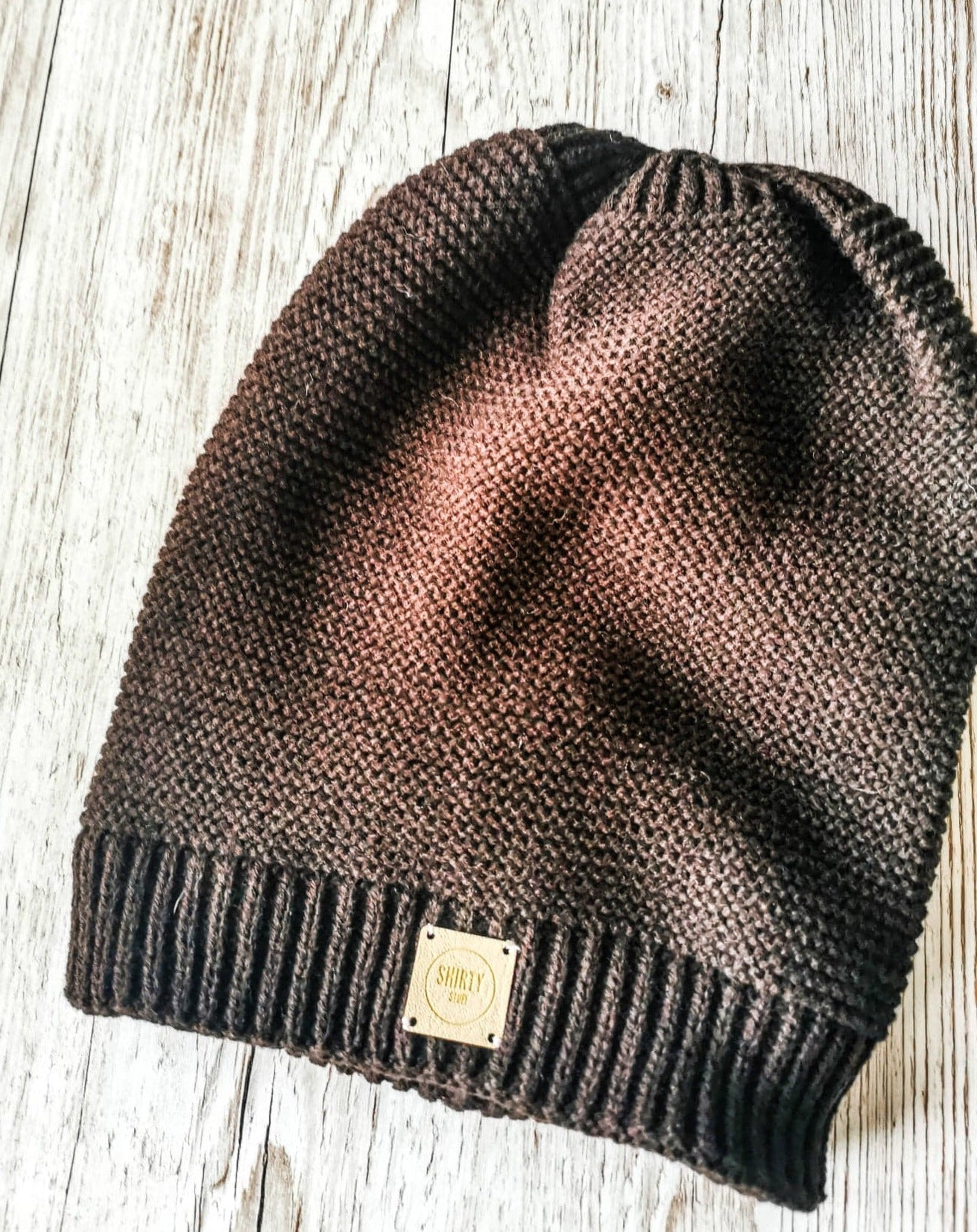 Slouchy oversized brown lined woollen beanie hat