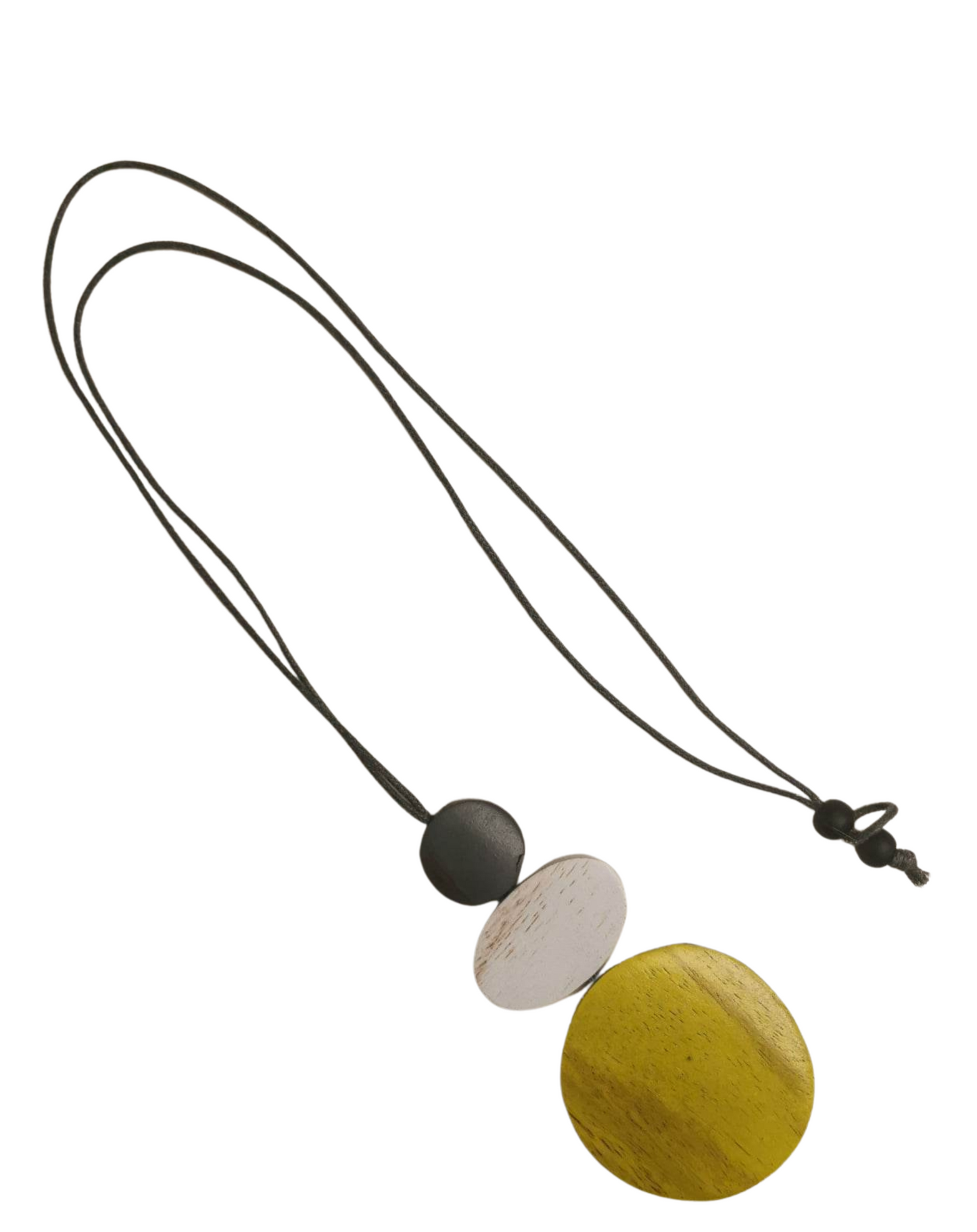 Wooden disc mustard and grey adjustable necklace