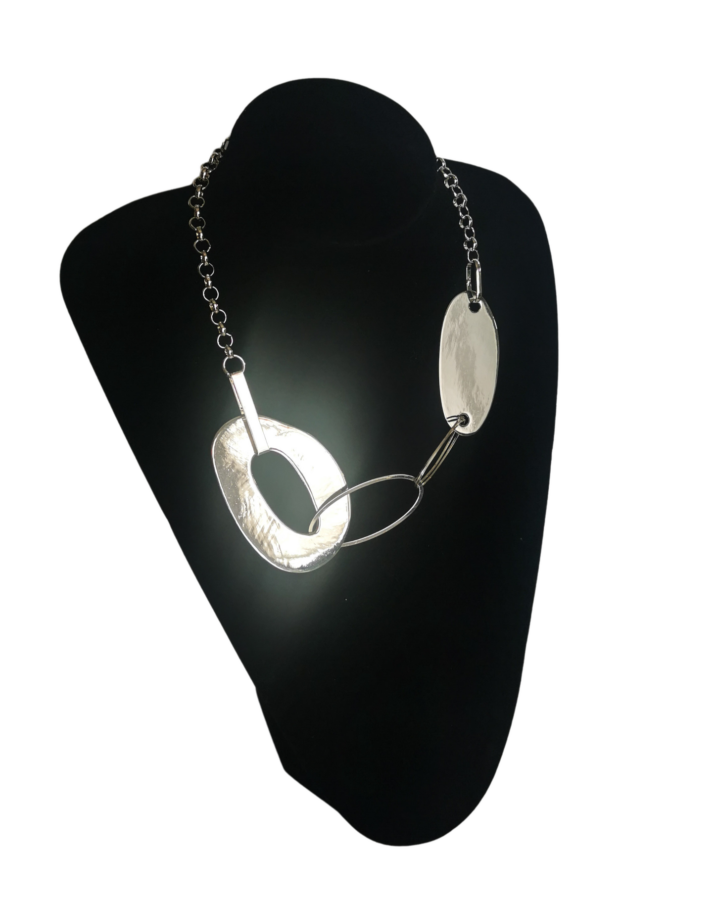 Asymmetric silver tone necklace