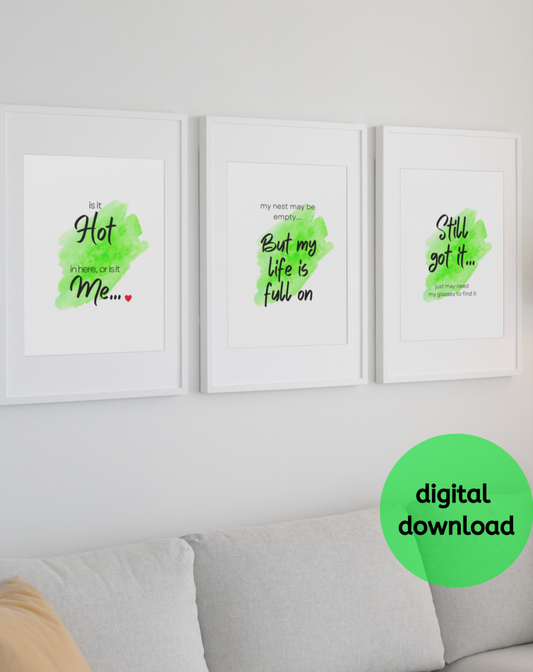 Set of three digital wall art prints for midlife women