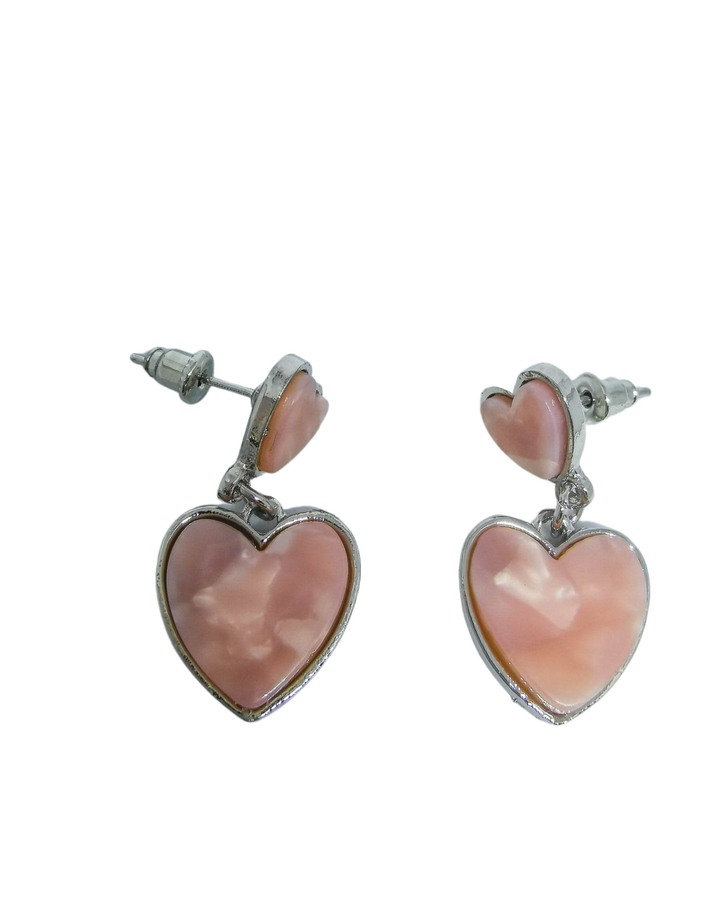 Double heart mother of pearl effect earrings