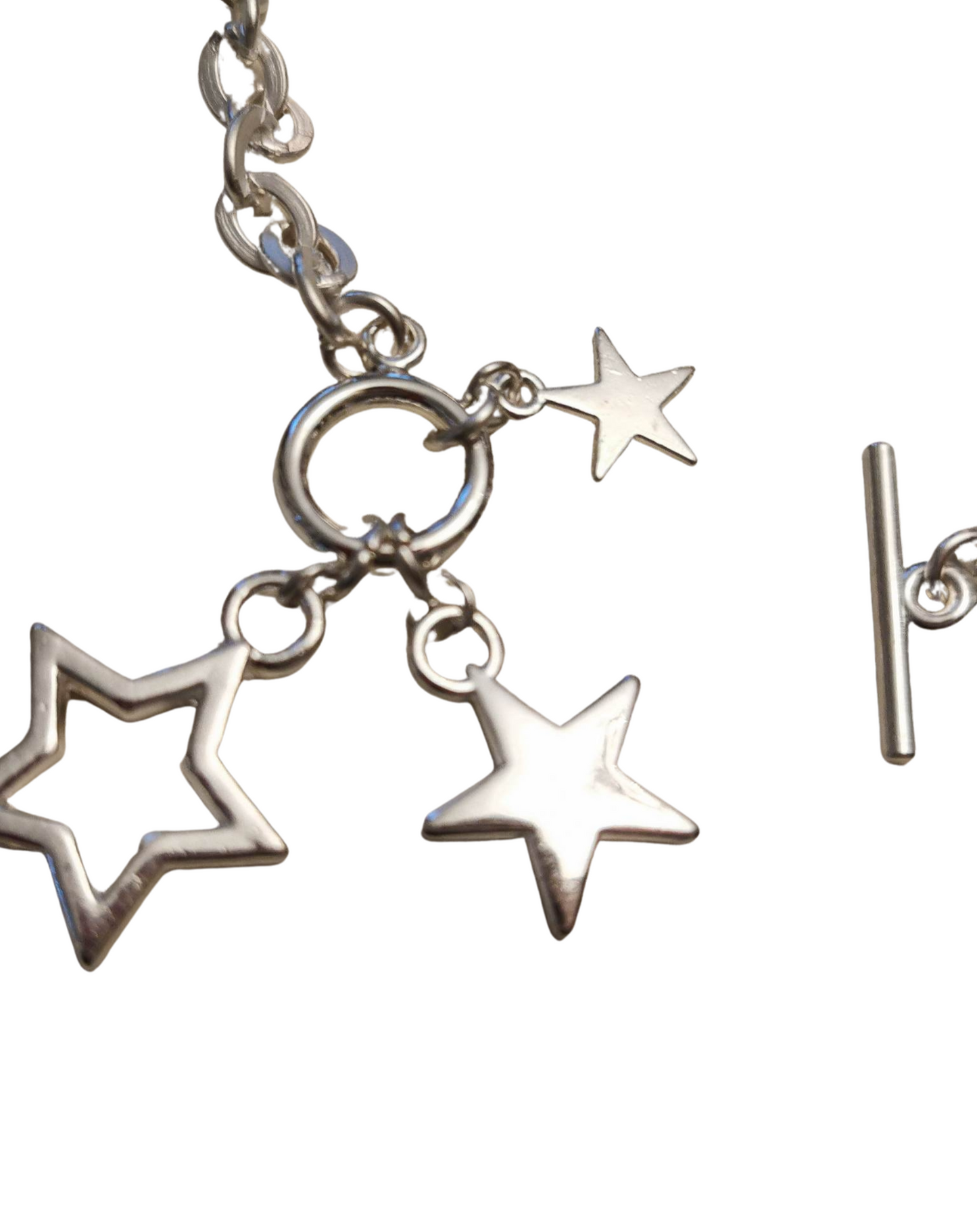 Silver plated star bracelet with toggle fastening