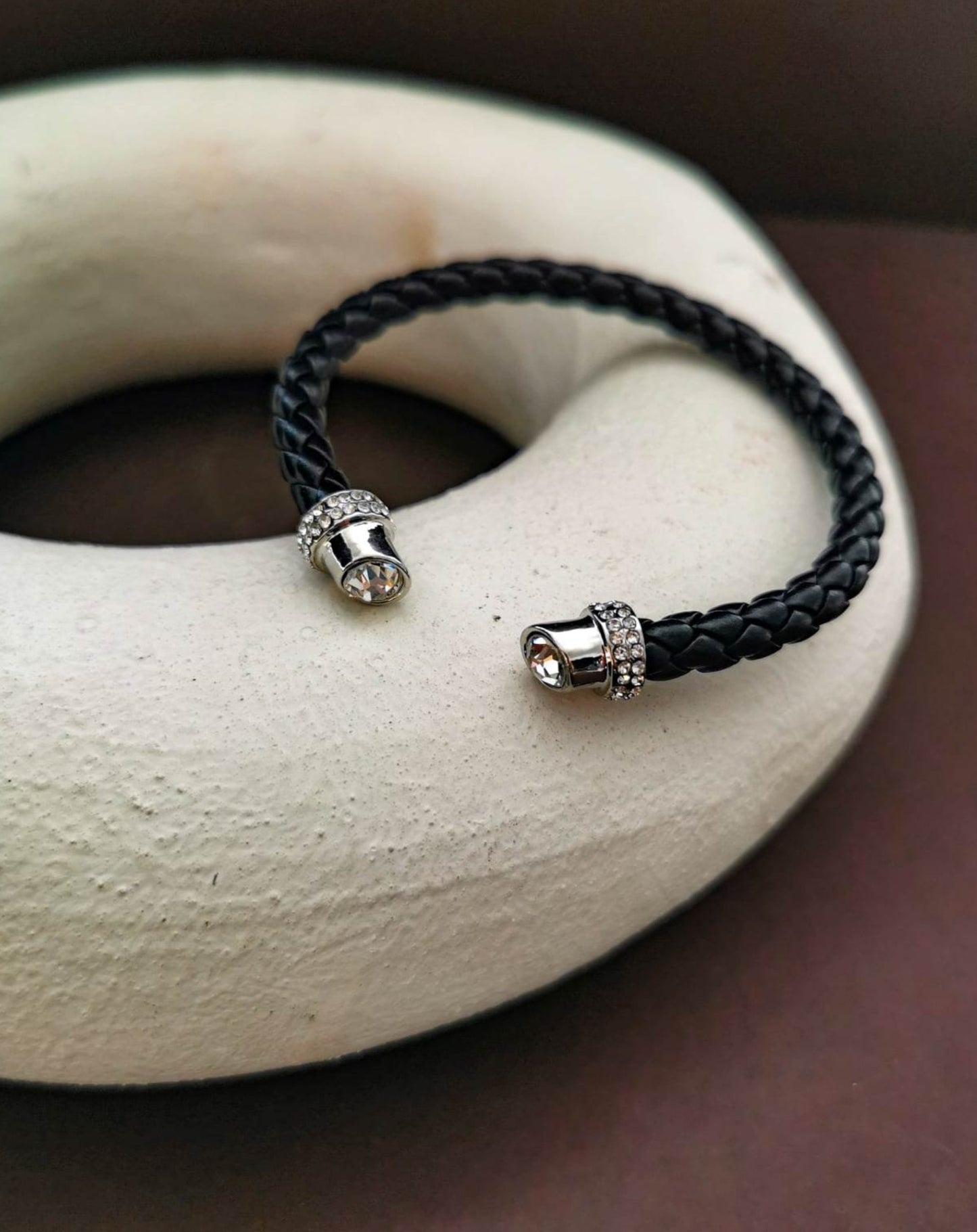 Faux leather and crystal cuff bracelet
