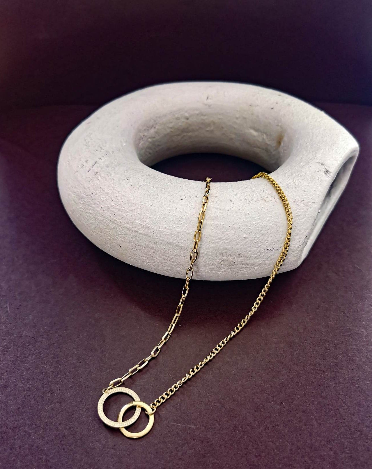 Gold or silver Interlocking ring necklace - silver or gold plating on stainless steel