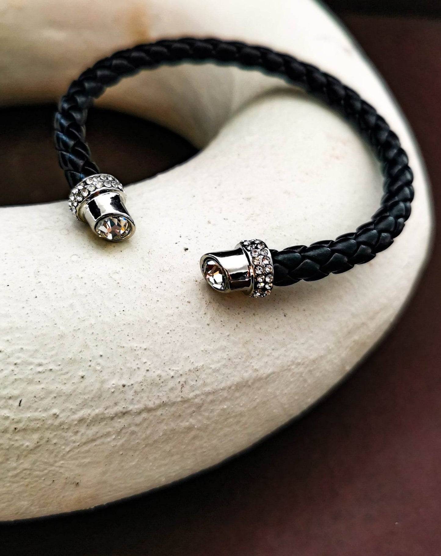 Faux leather and crystal cuff bracelet