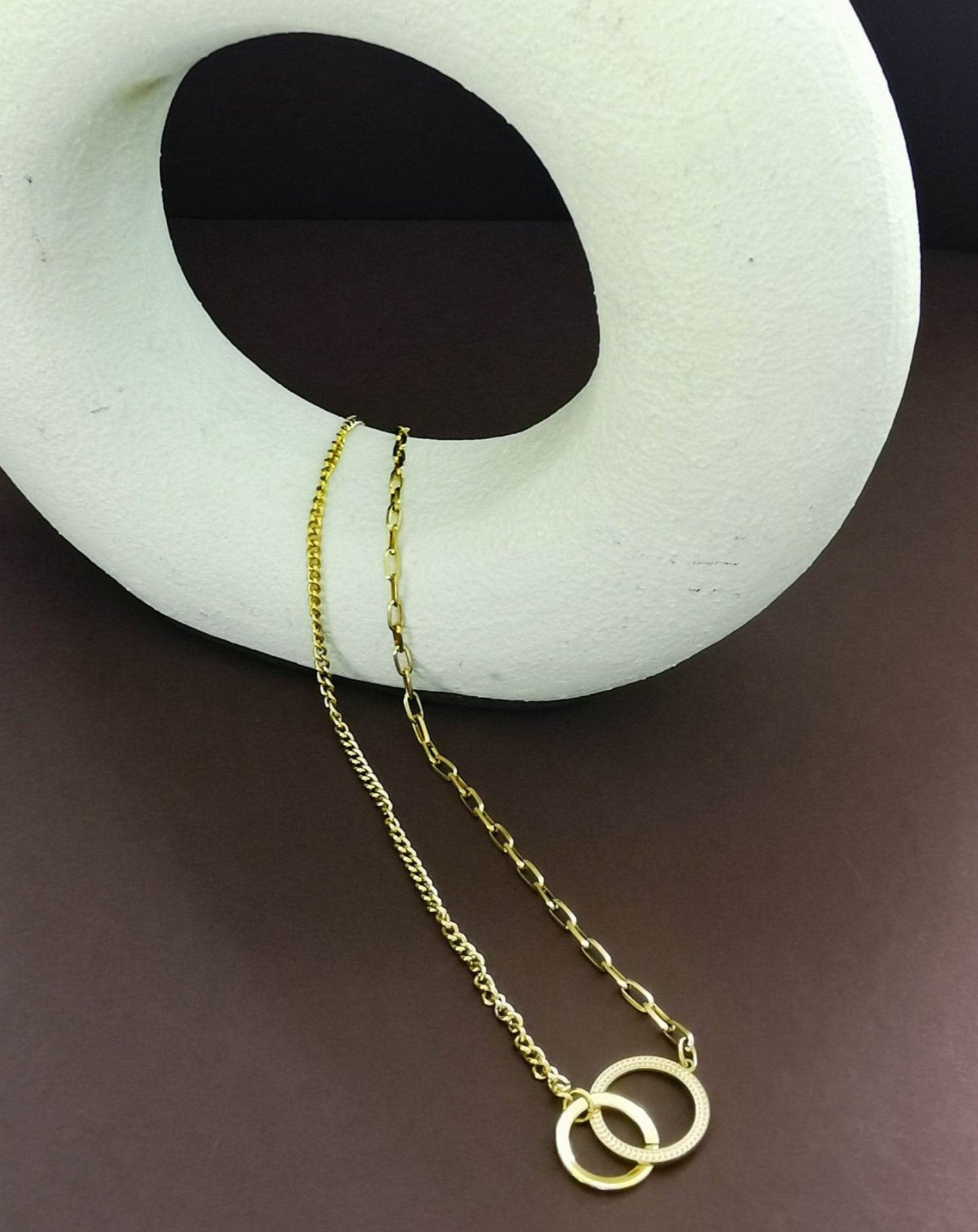 Gold or silver Interlocking ring necklace - silver or gold plating on stainless steel