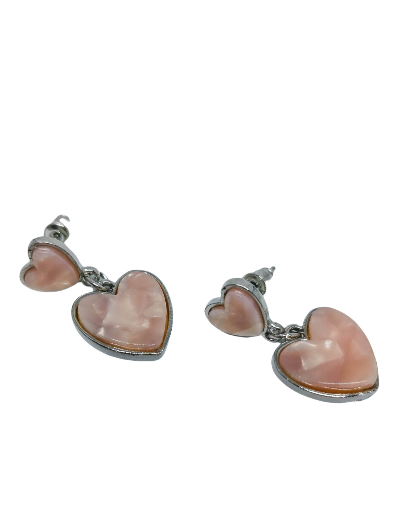 Double heart mother of pearl effect earrings