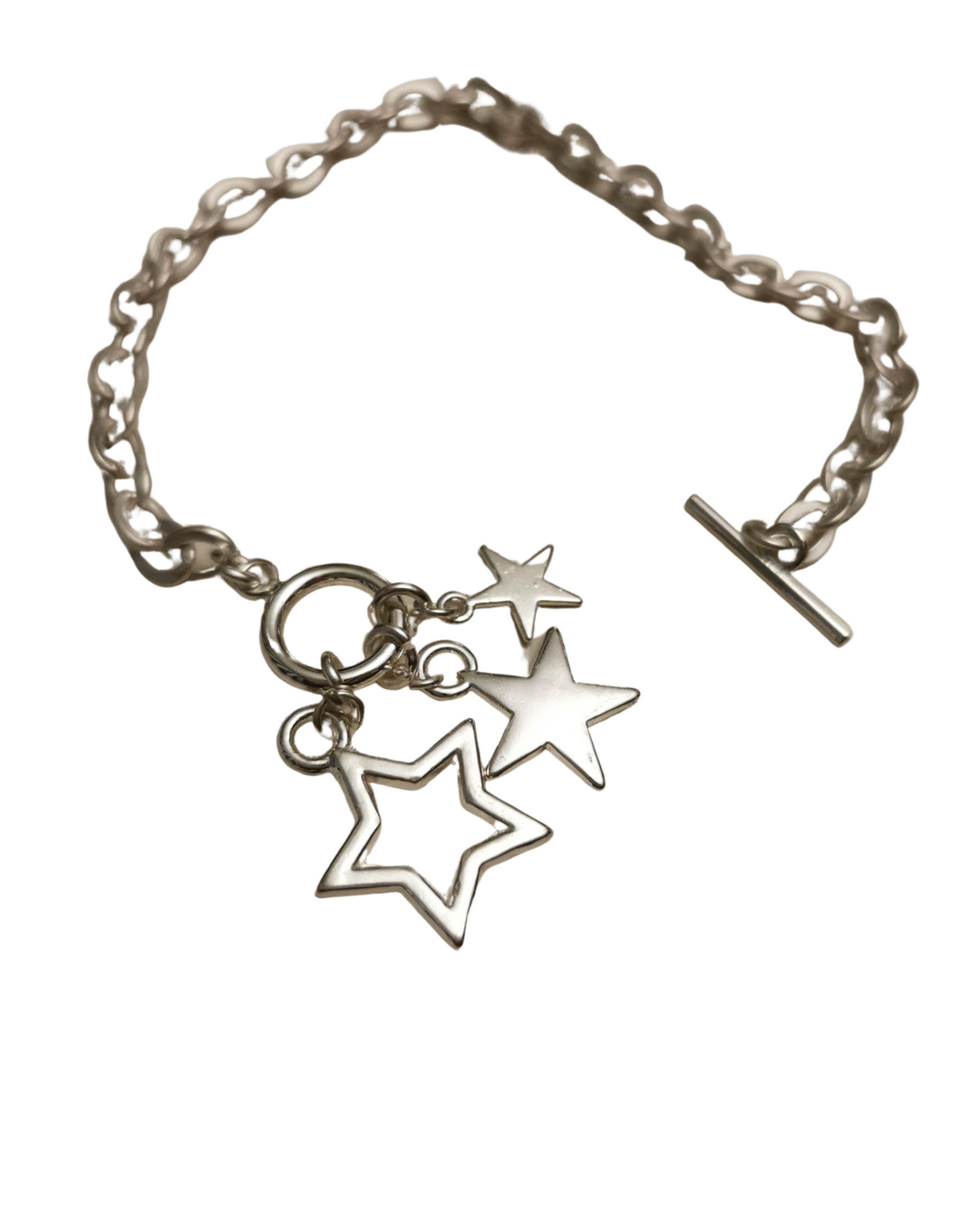 Silver plated star bracelet with toggle fastening