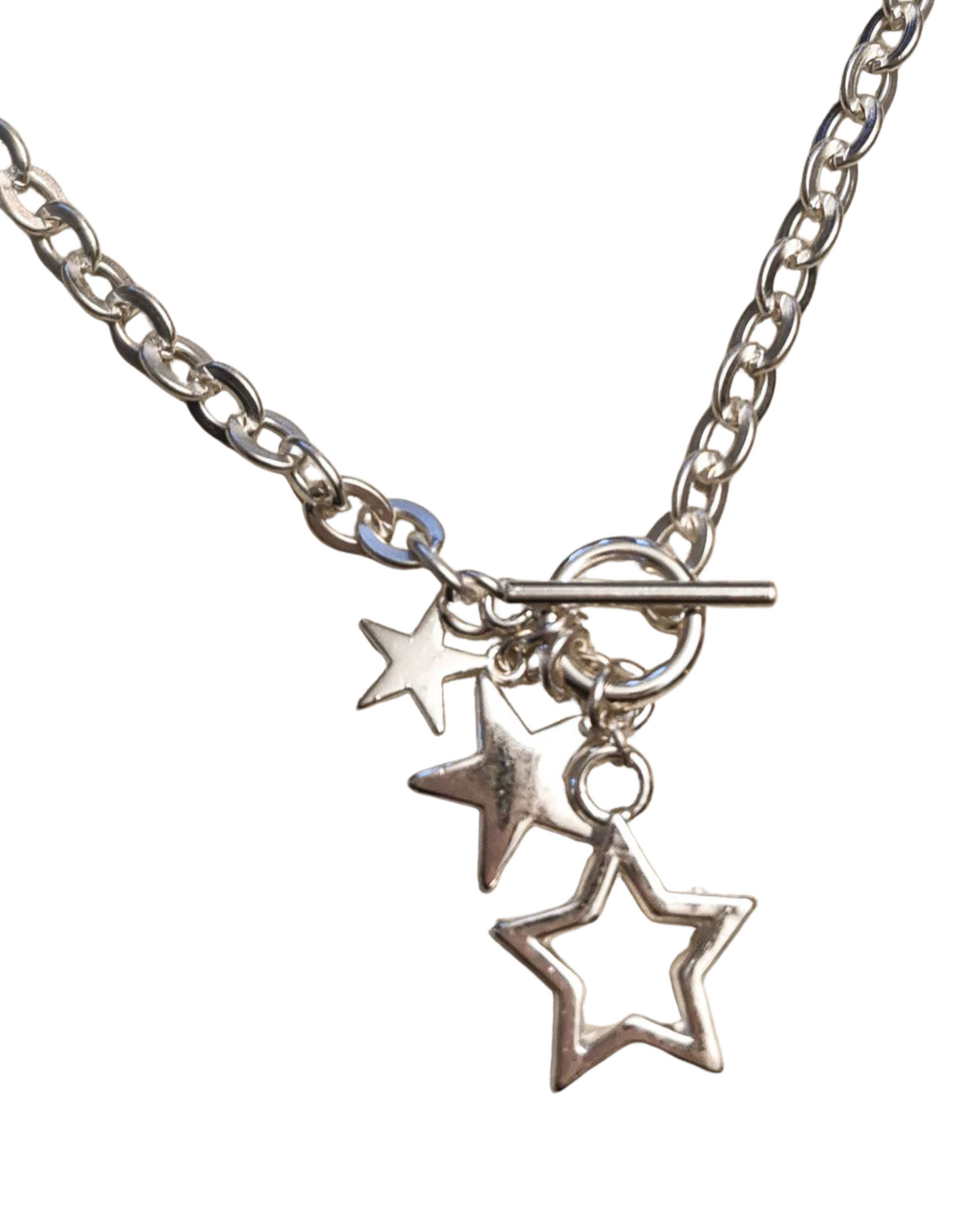 Silver plated star necklace with toggle fastening