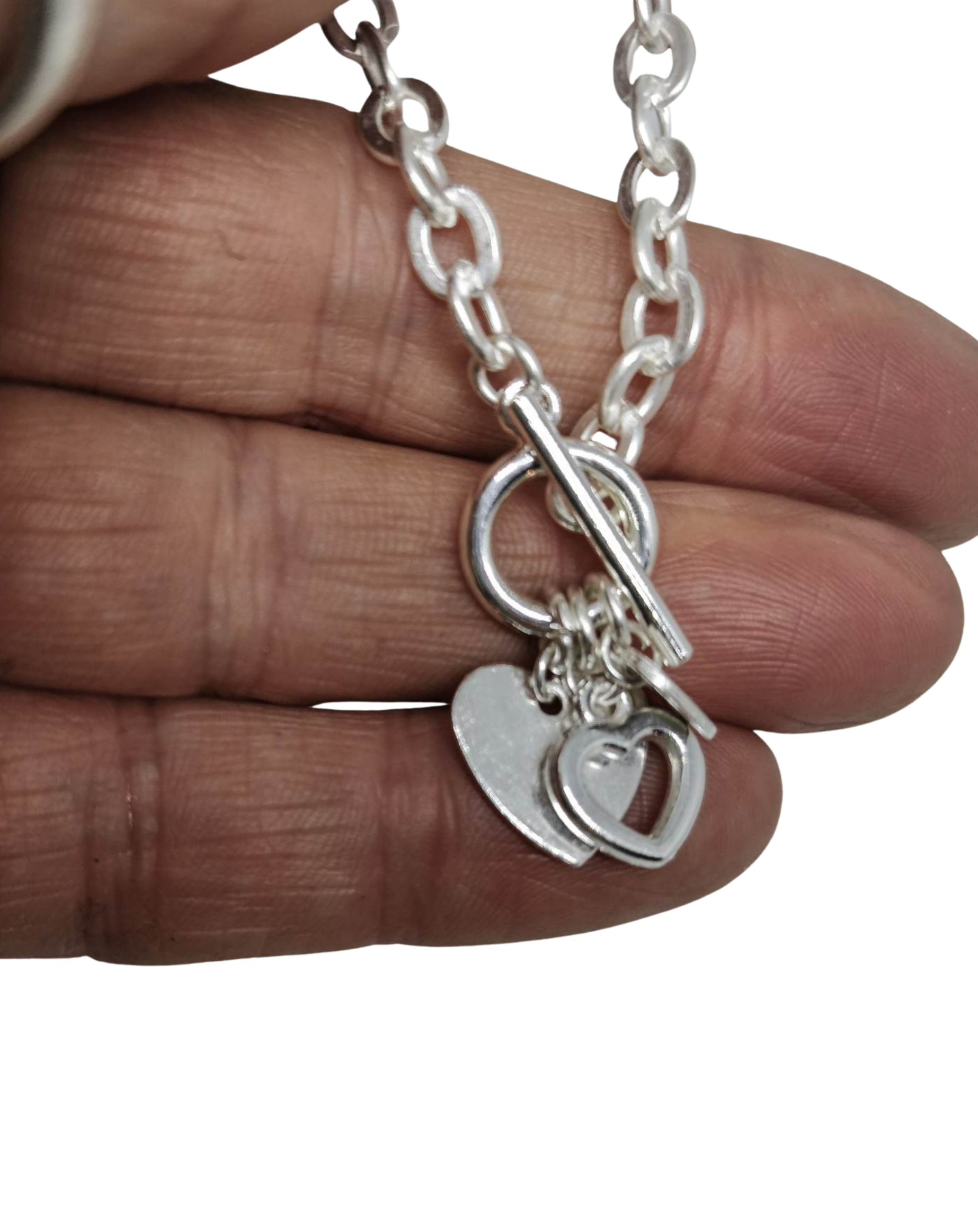 Silver plated heart necklace with toggle fastening
