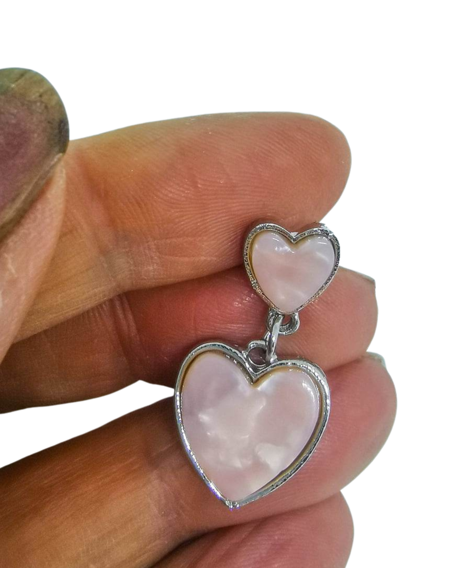 Double heart mother of pearl effect earrings