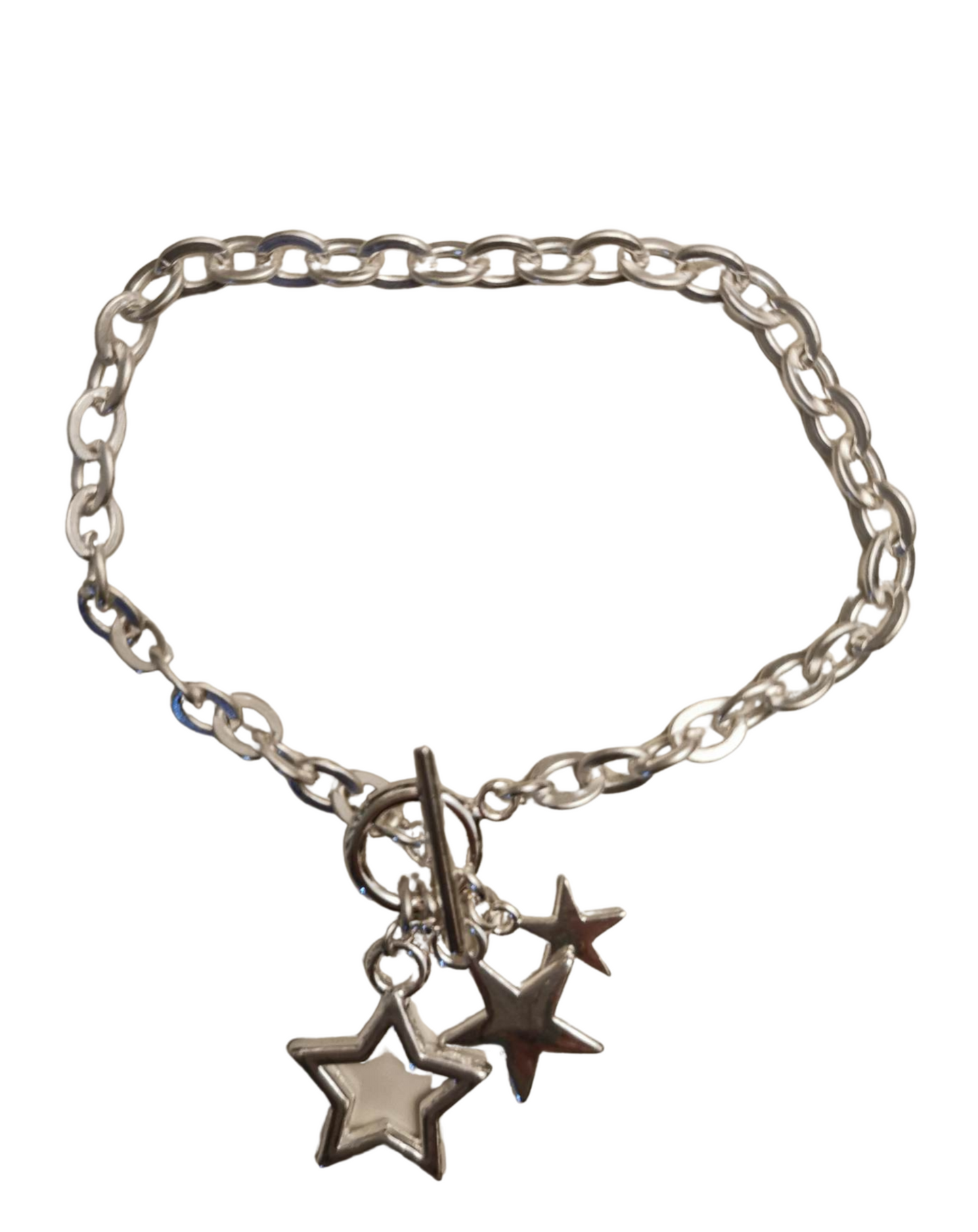 Silver plated star bracelet with toggle fastening