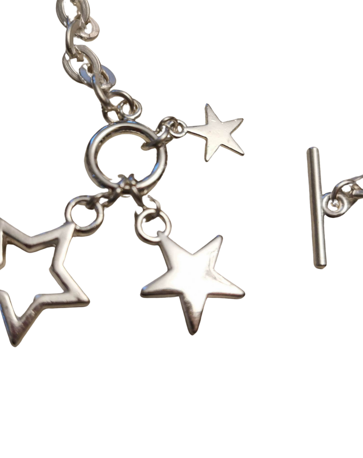 Silver plated star necklace with toggle fastening