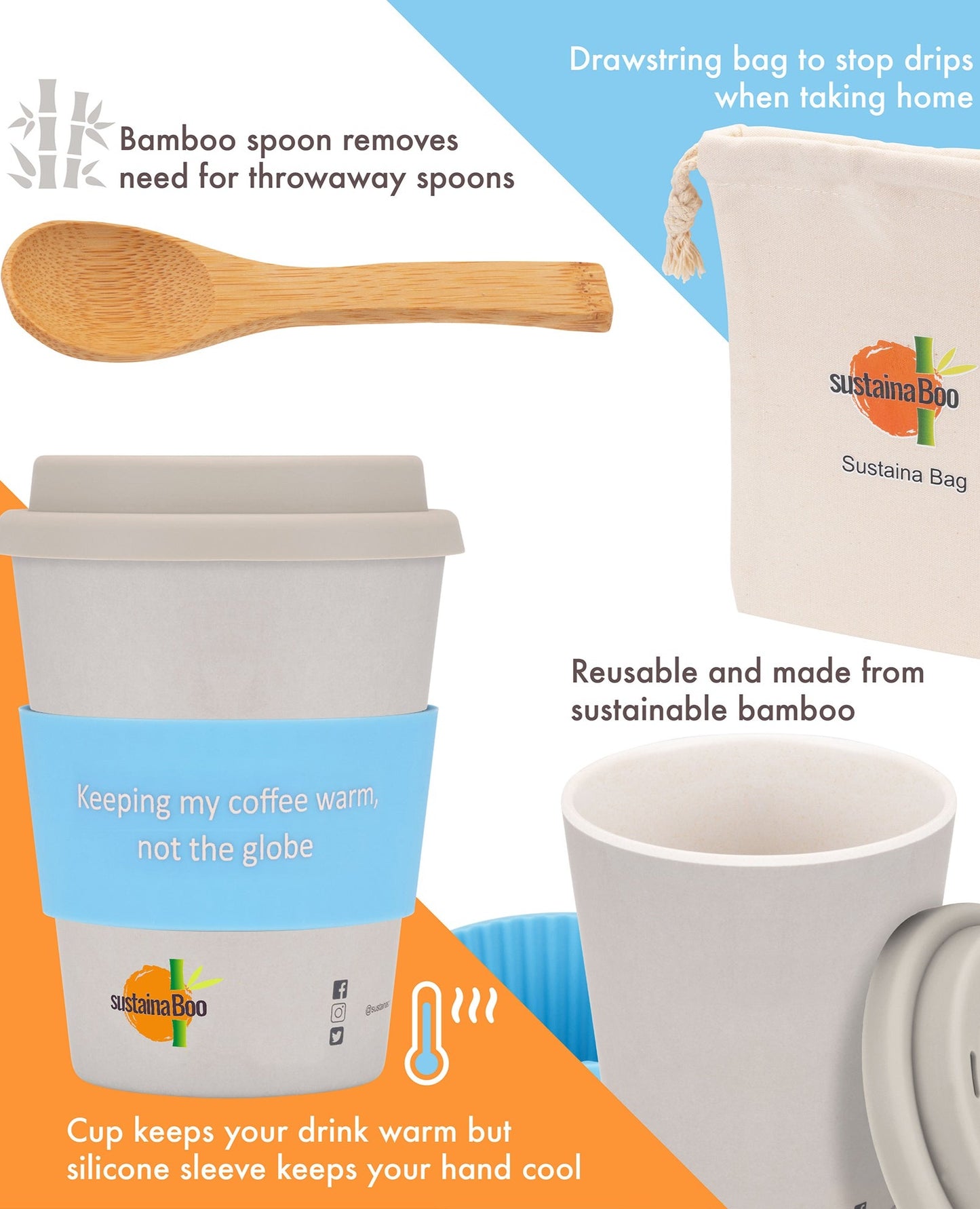 Eight piece reusable coffee cup kit