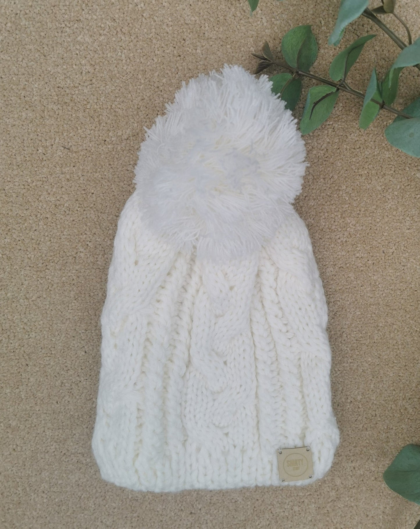 Chunky knit ivory pompom knitted hat