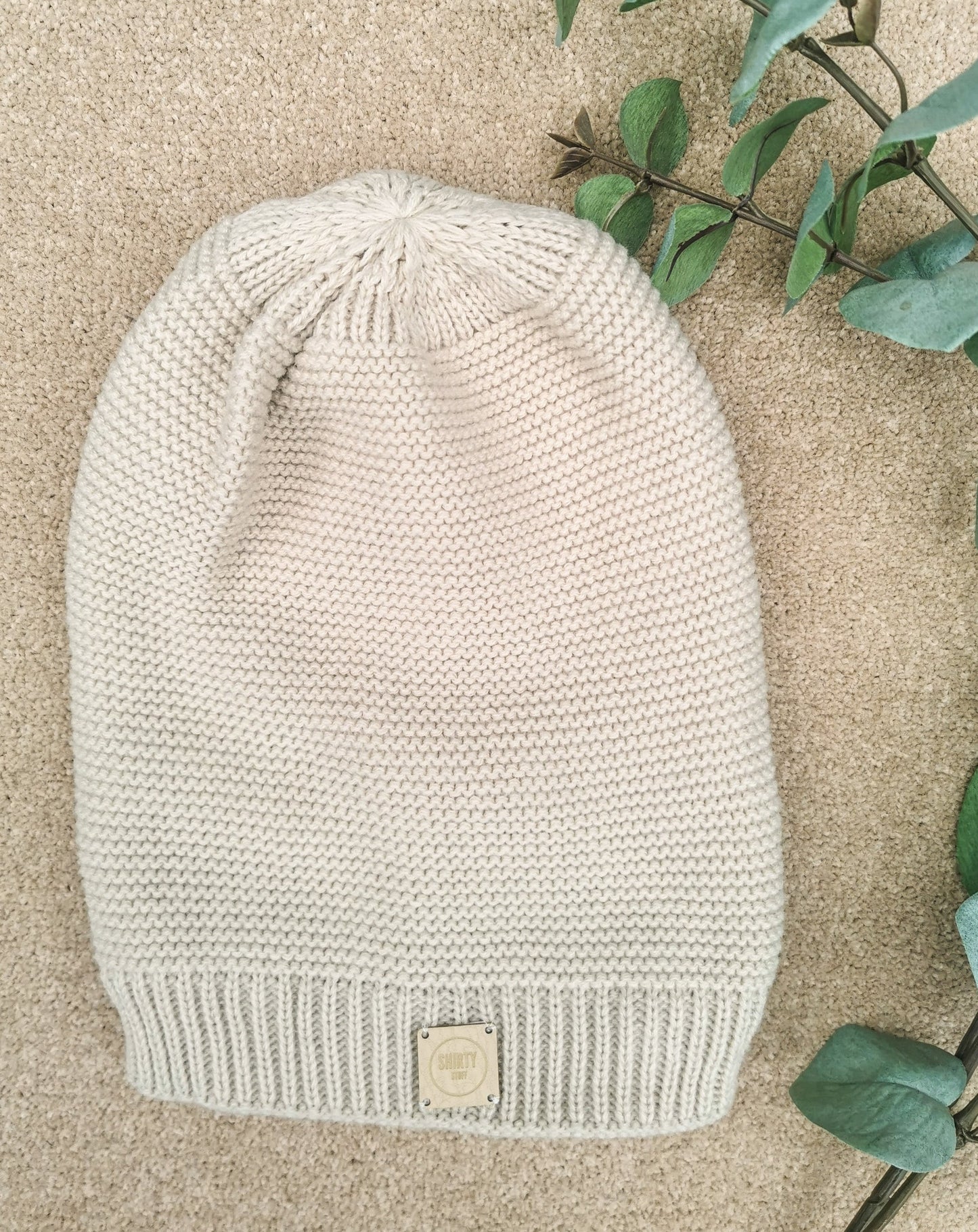 Slouchy oversized cream lined beanie hat