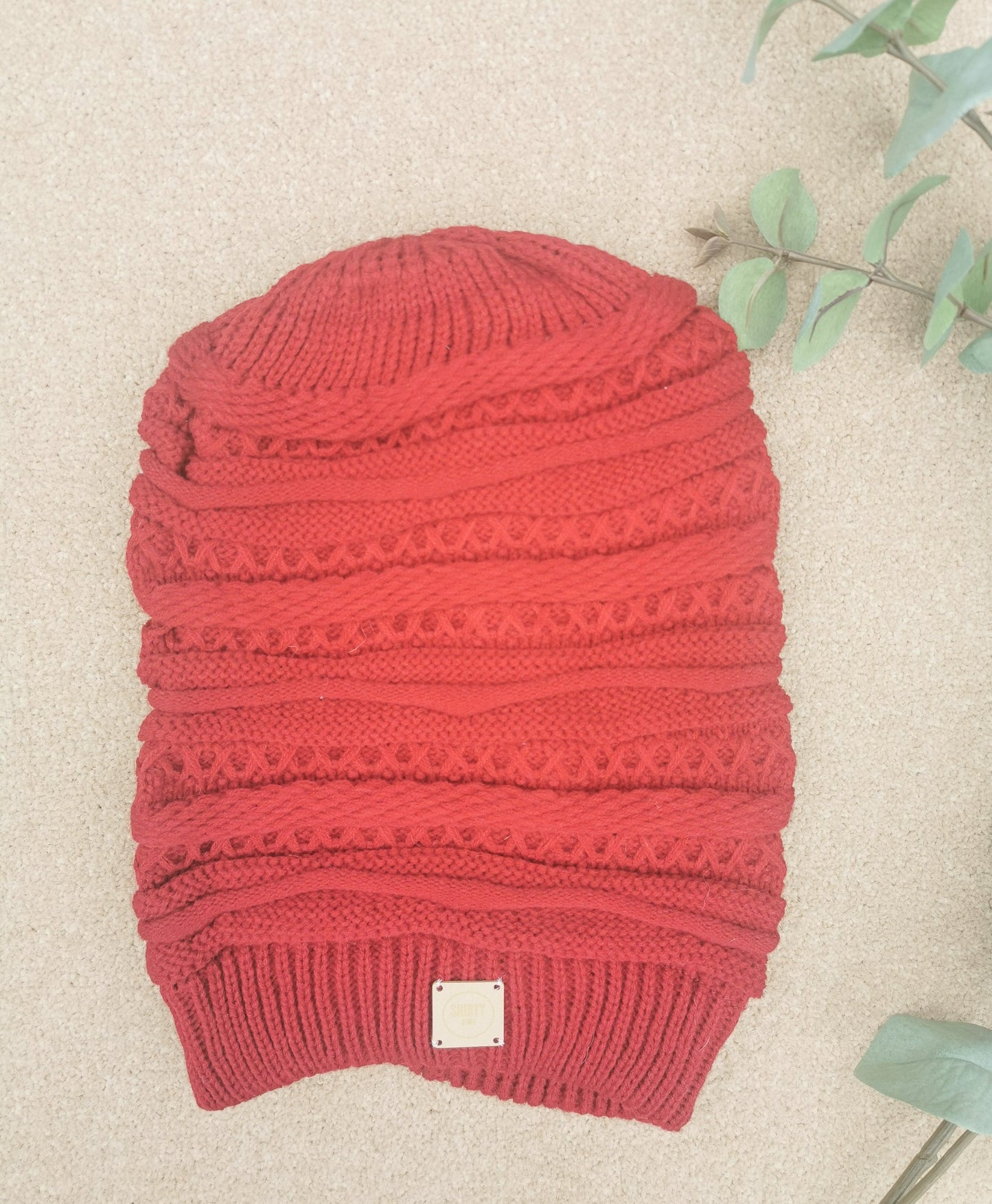 Red oversized slouchy beanie hat