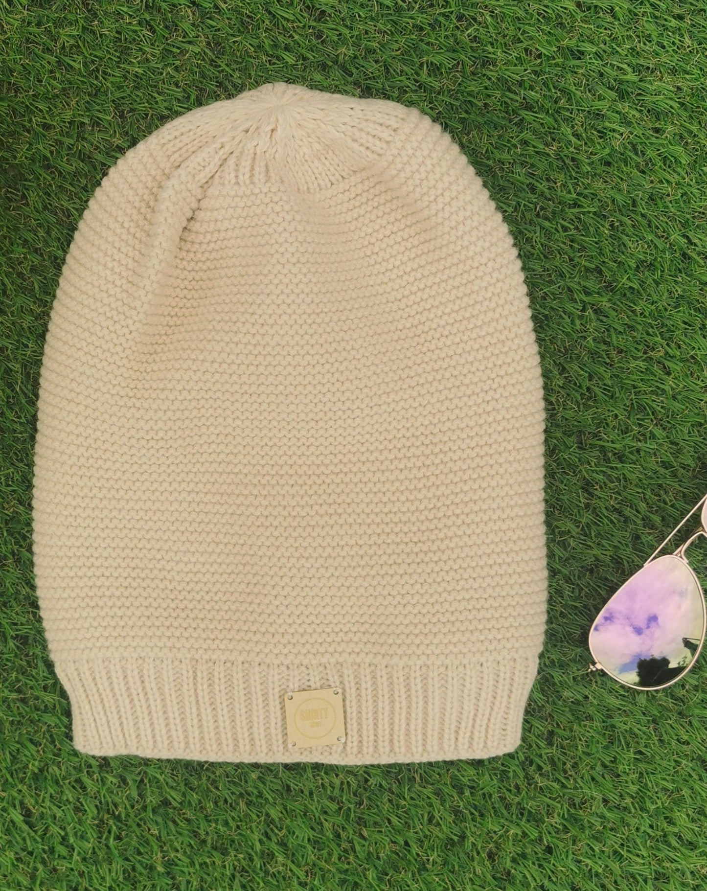 Slouchy oversized cream lined beanie hat