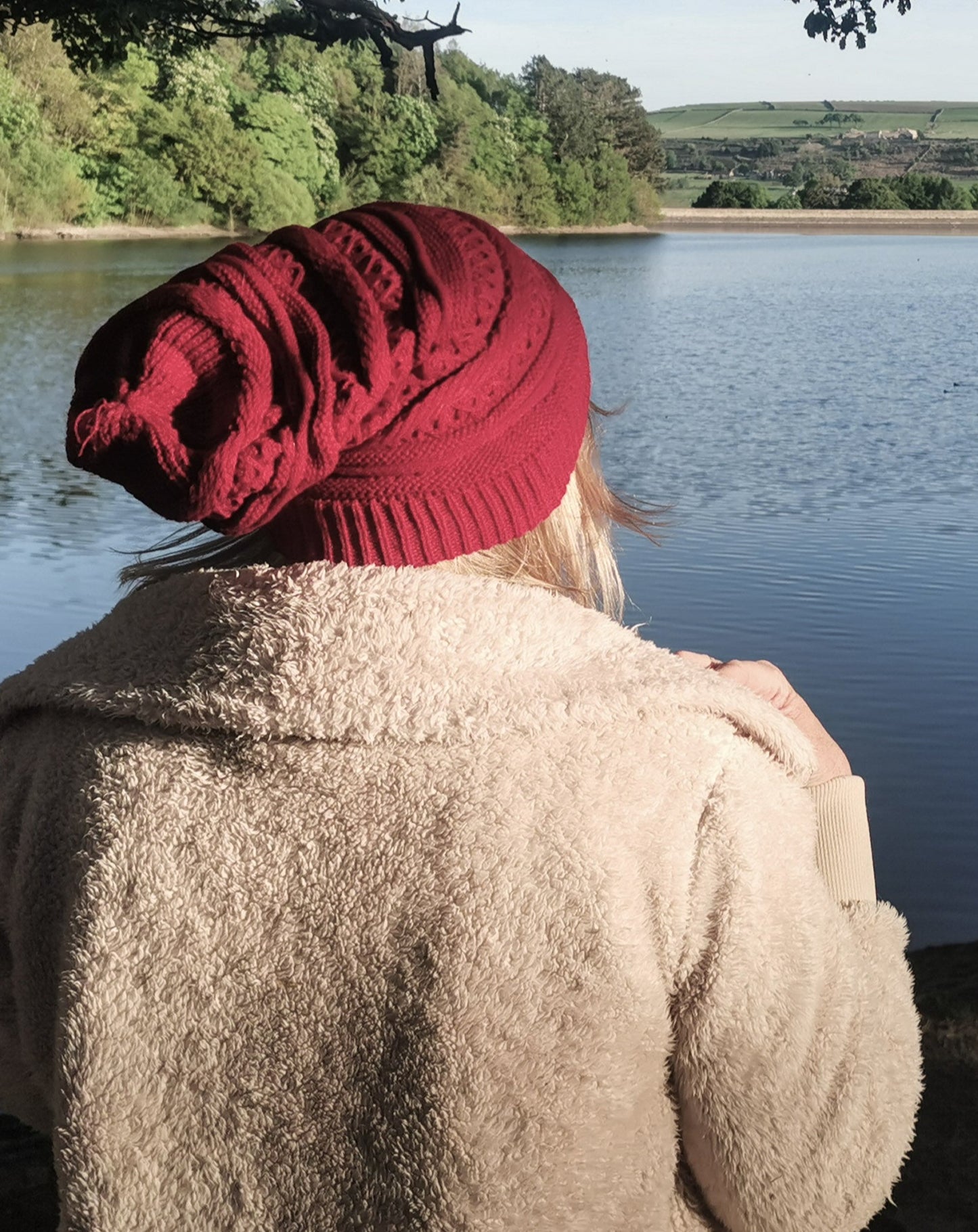 Red oversized slouchy beanie hat