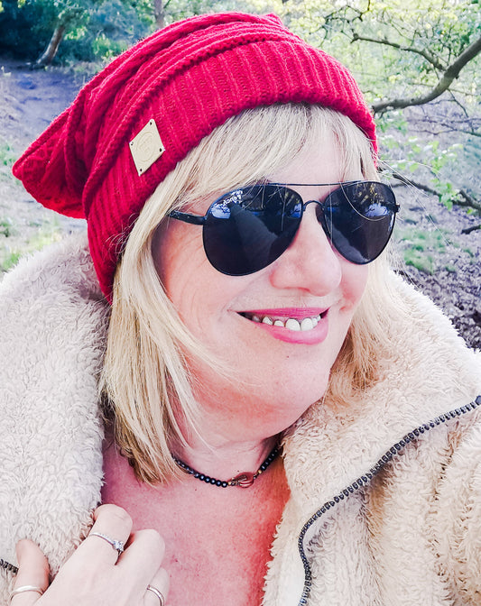 Red oversized slouchy beanie hat