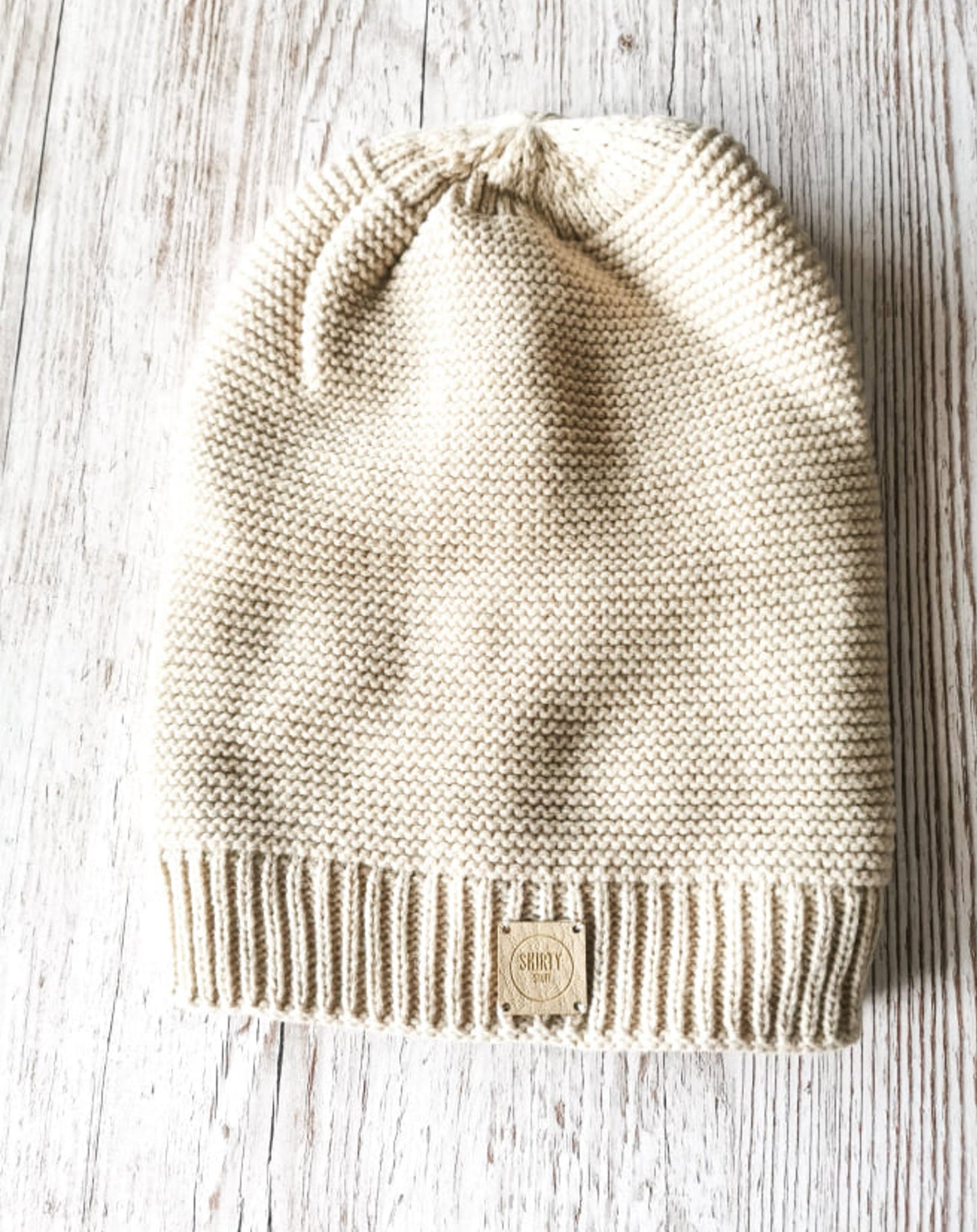 Slouchy oversized cream lined beanie hat