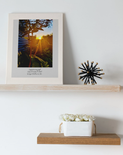 Sunrise and flowers with poem, mounted print