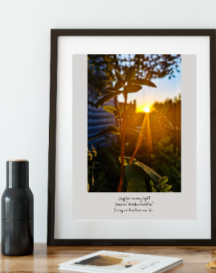 Sunrise and flowers with poem, mounted print