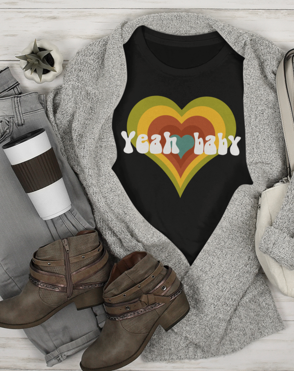 Yeah Baby cotton vintage-inspired t-shirt.  Small through to 3XL