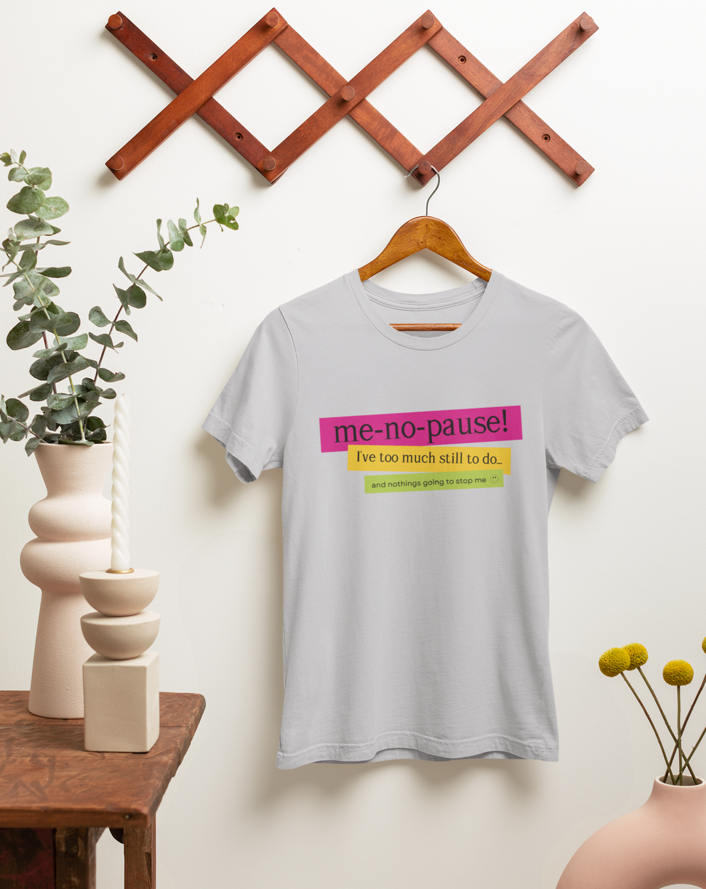 Me-no-pause women's cotton t-shirt.  Small through to 3XL